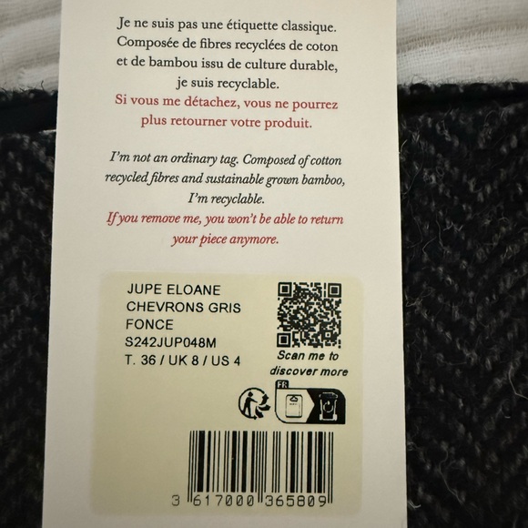 NWT Sezane Eloane Gray Herringbone Skirt - Picture 9 of 12